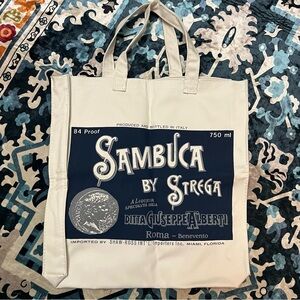 Sambuca Liquore Strega blue white canvas tote bag